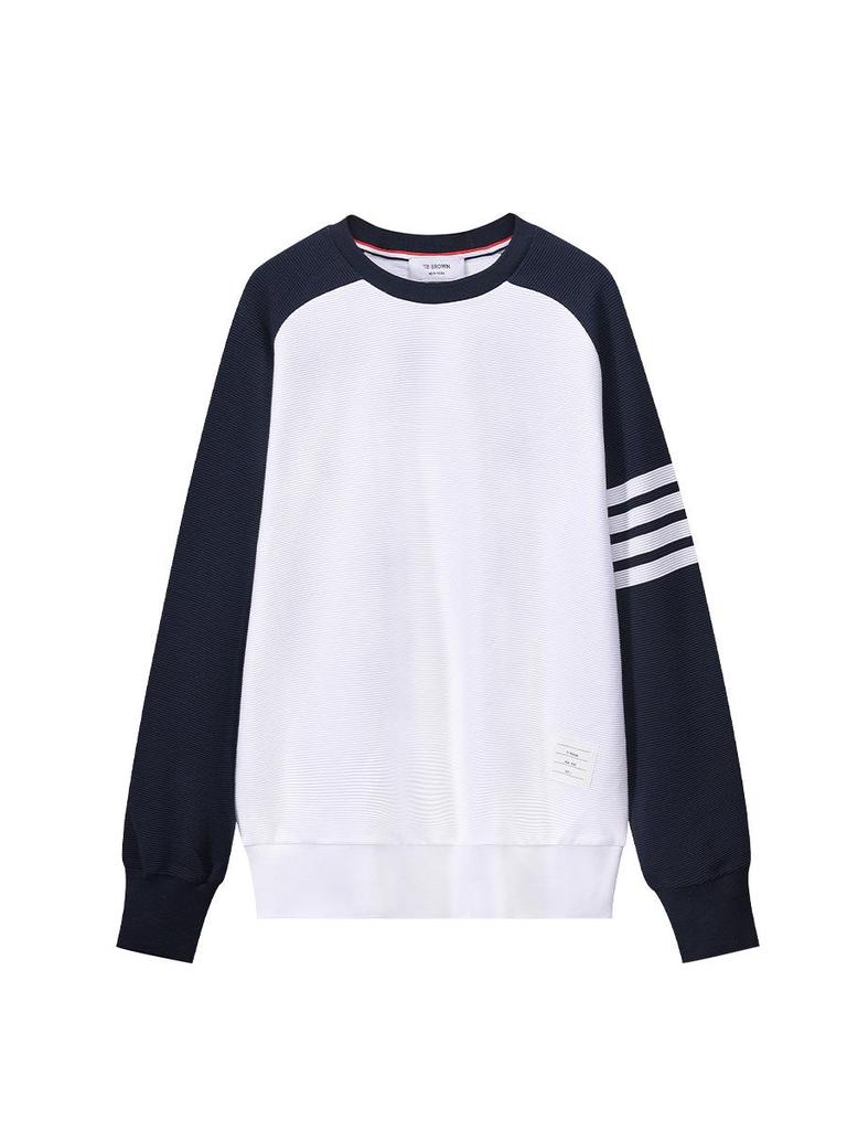 TB BROWIN2025 Autumn Water Ripple Raglan Sleeve Color Block Casual Crew Neck Sweatshirt