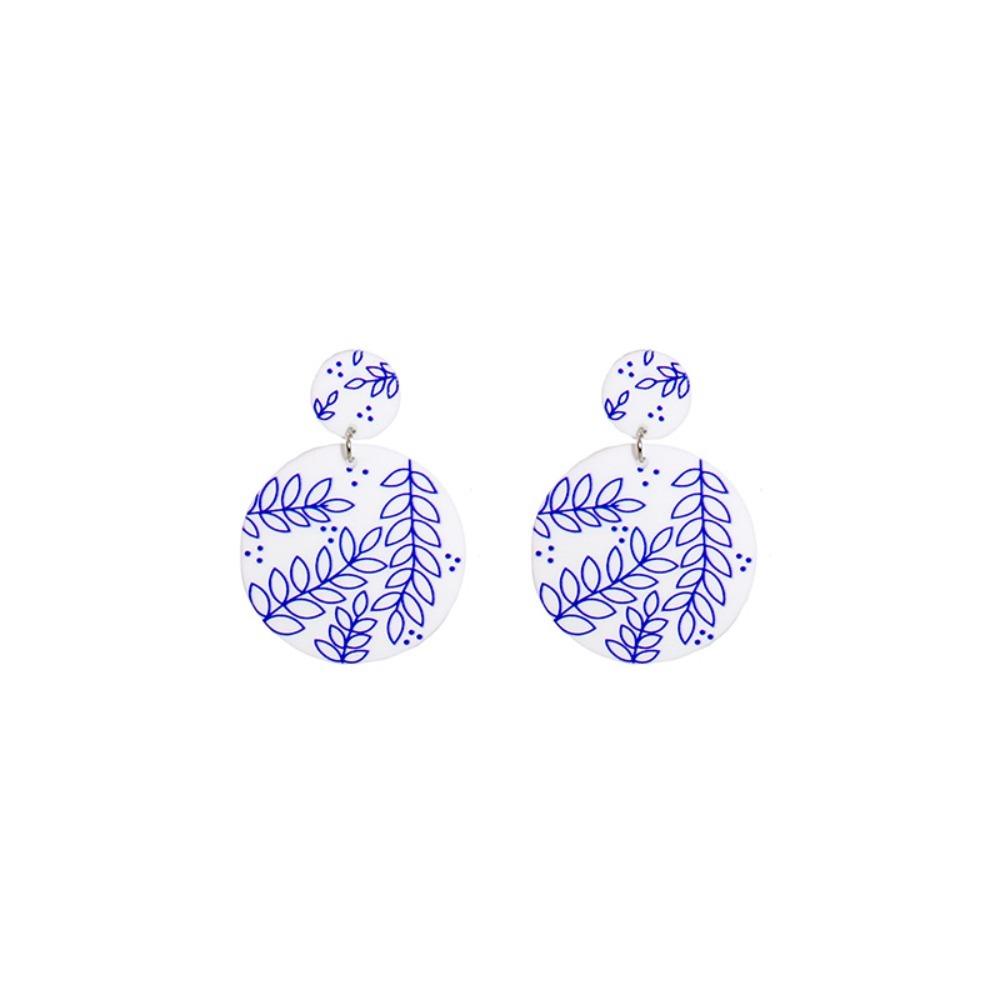 Chinese Style Blue and White Porcelain Earrings Wave Point Elegant Geometric Earrings  Lady/Gifts