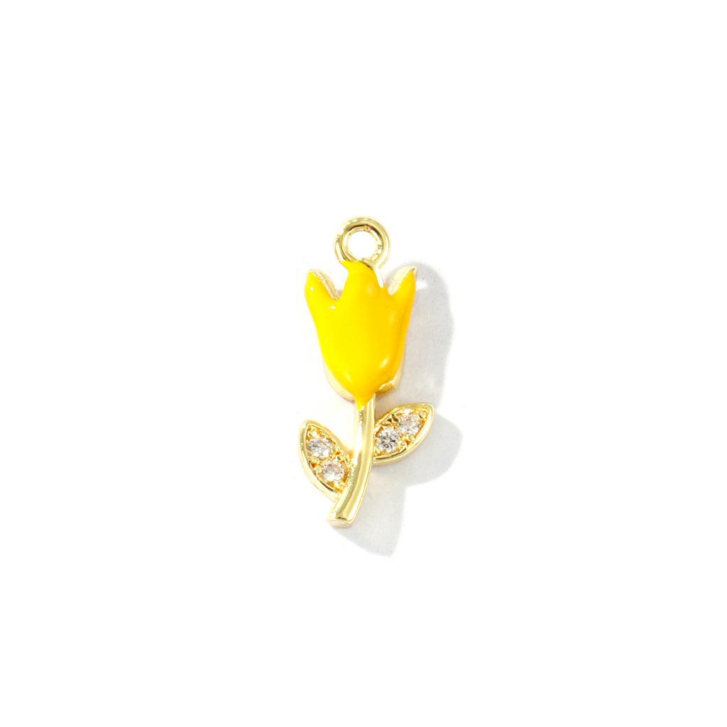 2 Pcs Enamel Tulip Flower Charms Micro Pave Clear Cubic Zirconia Brass 18K Gold Plated Pendants For DIY Necklace 13mm X 6mm