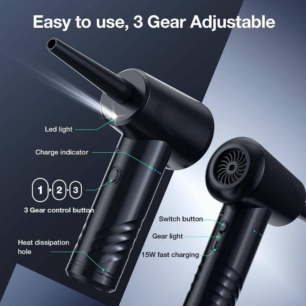 100000RPM 3-Gear Compressed Air Duster Adjustable PC/Keyboard Cleaner Portable Multi-functional Electric Air Blower