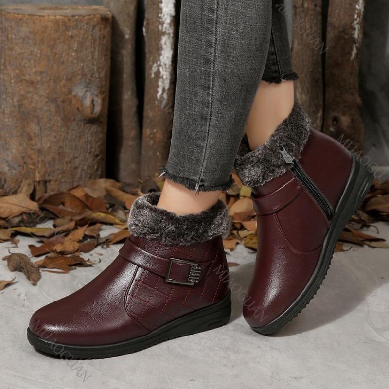 Fashion 2025 Winter New Women Warm Cotton Middle-aged Snow Boots Fashion New Round Head Fur Comfortable Thick-soled Mom's Short Botines
