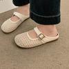 Women's Fashion Baotou Shallow Mouth Mesh Cloth Breathable Metal Buckle Soft Sole Anti-slip Wear-resistant Flat Shoes
