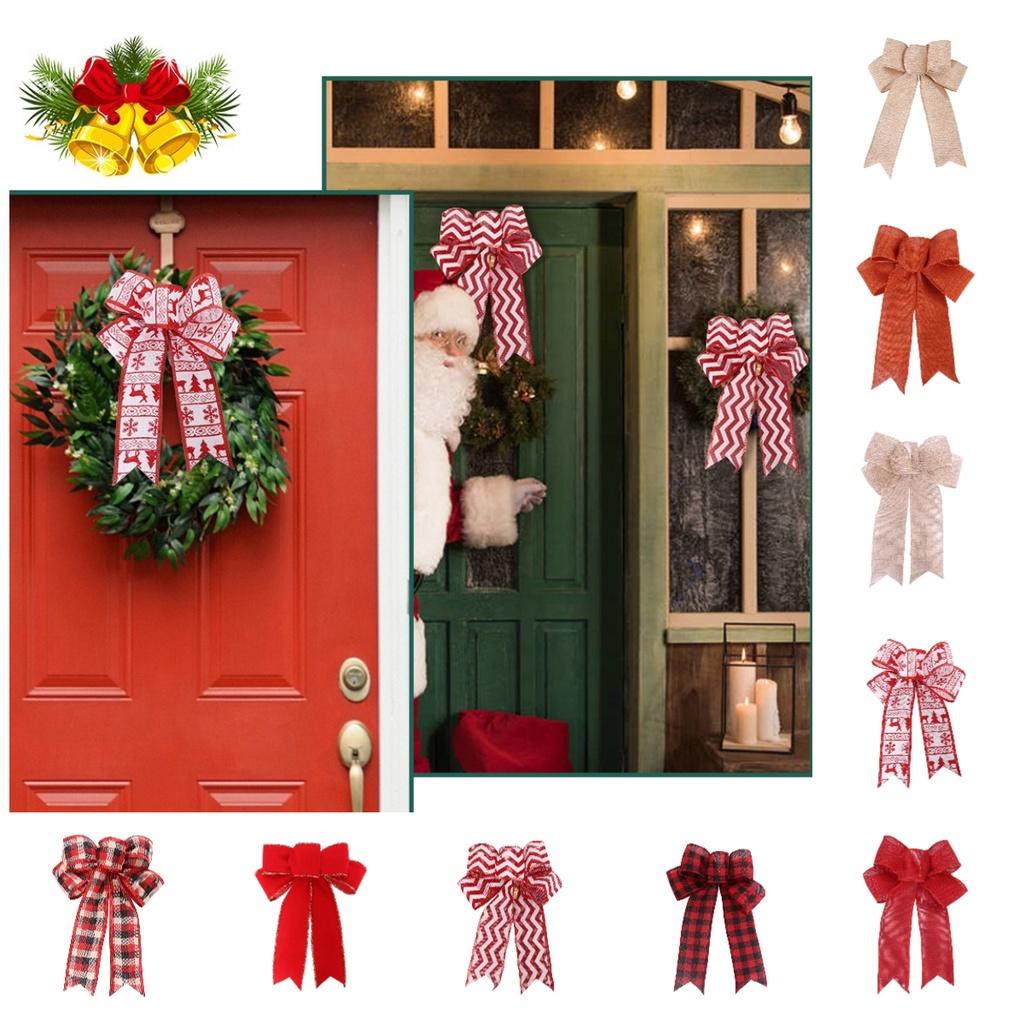 Christmas Tree Accessories Red Velvet Striped Bow Festive Decoration