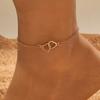 Interlocking Double Hollow Heart Thin Chain Anklet Minimal Romantic Adjustable Foot Jewelry for Women Beach Daily Accessory