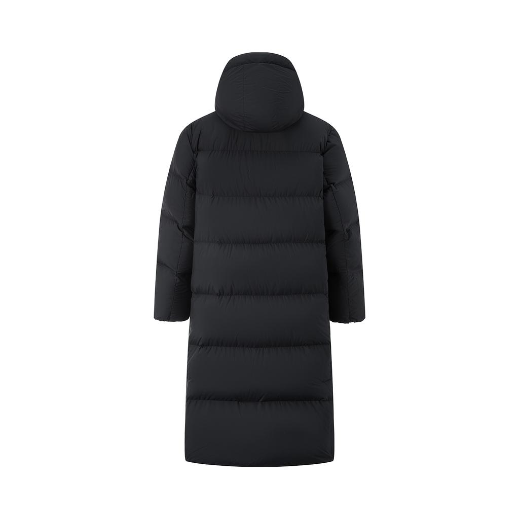 Li Ning Hot Pot Down Series Loose Hooded Solid Color Cold Resistant Outdoor Warm Versatile Long Down Jacket Women Outerwear Black AYMU232-4