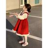 Adorable Korean Children's Red Vest Dress Set For Girls Featuring Cozy Knitted Sweater For Christmas And New Year