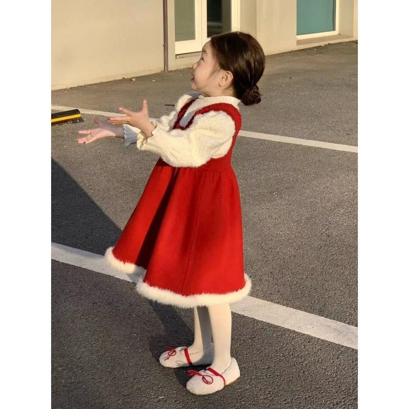 Adorable Korean Children's Red Vest Dress Set For Girls Featuring Cozy Knitted Sweater For Christmas And New Year