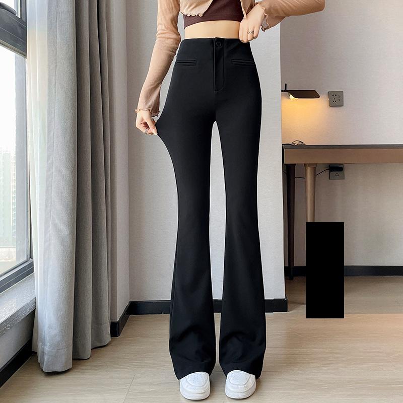 Kalhoty Micro Flare Dámské jarní a podzimní kalhoty s vysokým pasem s tenkým závěsem na ležérní nošení