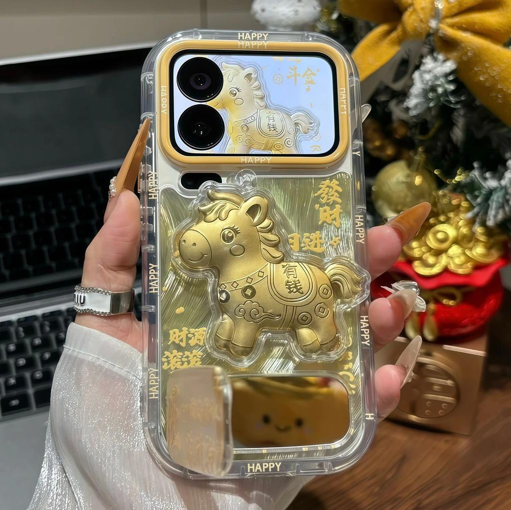 Golden Fortune Horse Applicable Apple 17 Mobile Phone Case Iphone16promax Huawei Mate 70 Honor Case