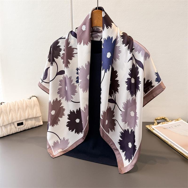 Romantic style simulation silk high-end large square scarf silk scarf printing travel shawl scarf sunscreen headscarf women's scarf