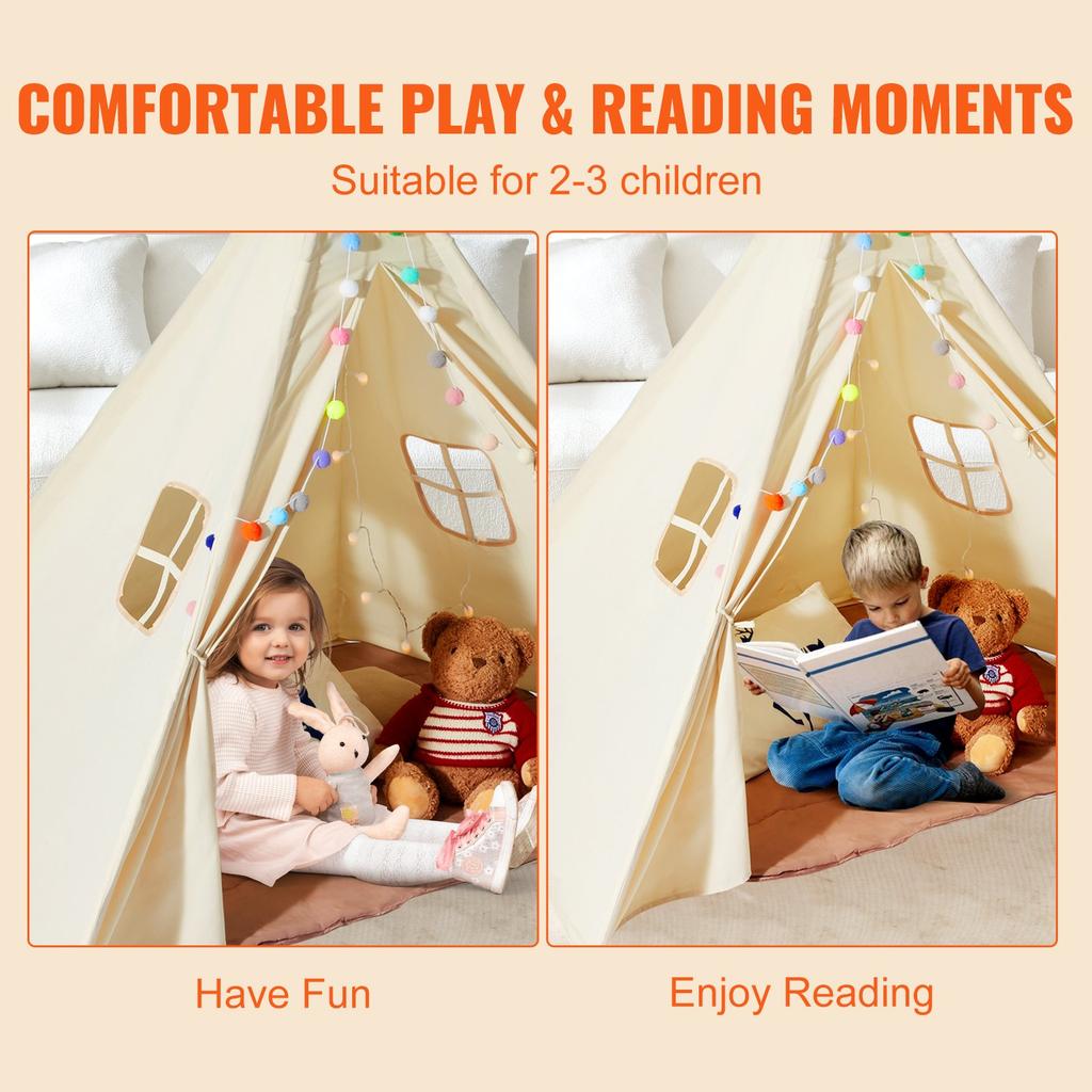 VEVOR Kids Play Tent, Teepee Tent for Kids 1-5 Years Old, Toddler Tent with Mat and Plush Decorative Balls