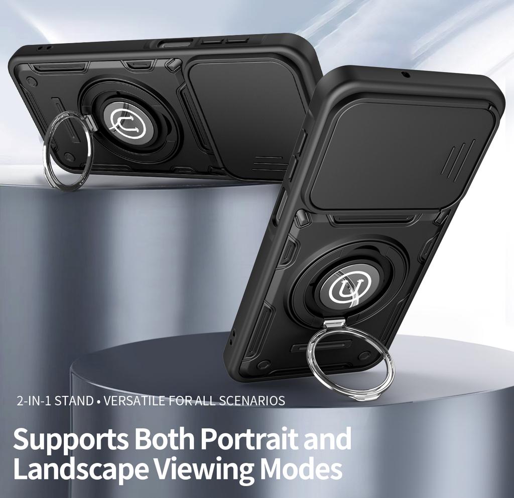 Anti-slip Armor Case For Samsung Galaxy A27 5G Slide Camera Lens Protection Rotating Ring Stand TPU Frame Plastic Phone Cover