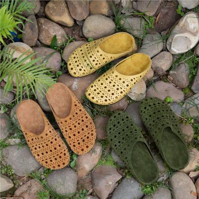 Round Toe Genuine Leather Slippers Hollow Out Breathable Loafers Casual Women's Slip-on Shoes