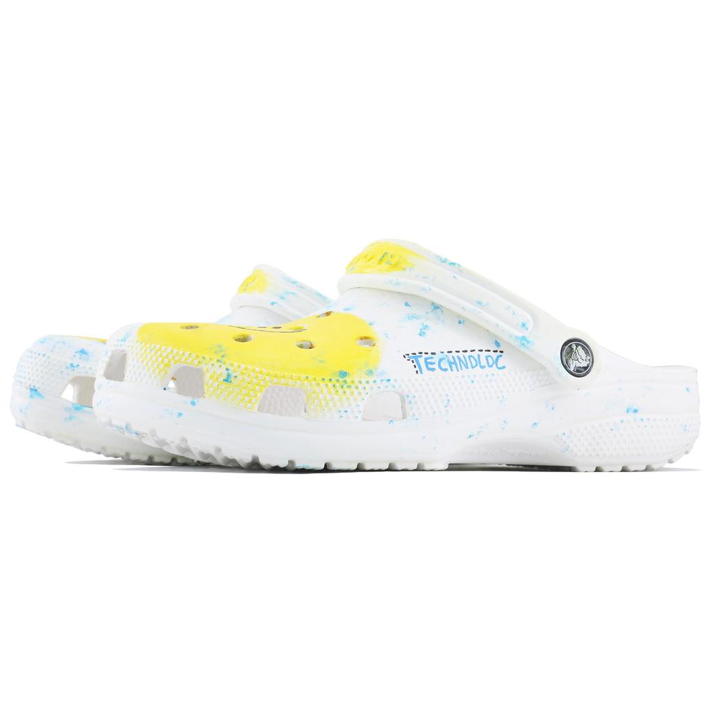 Crocs Classic clog Happy Long Live SDS Hand-Painted Ink Splash Graffiti Design Comfortable Versatile Hole Shoes Unisex White