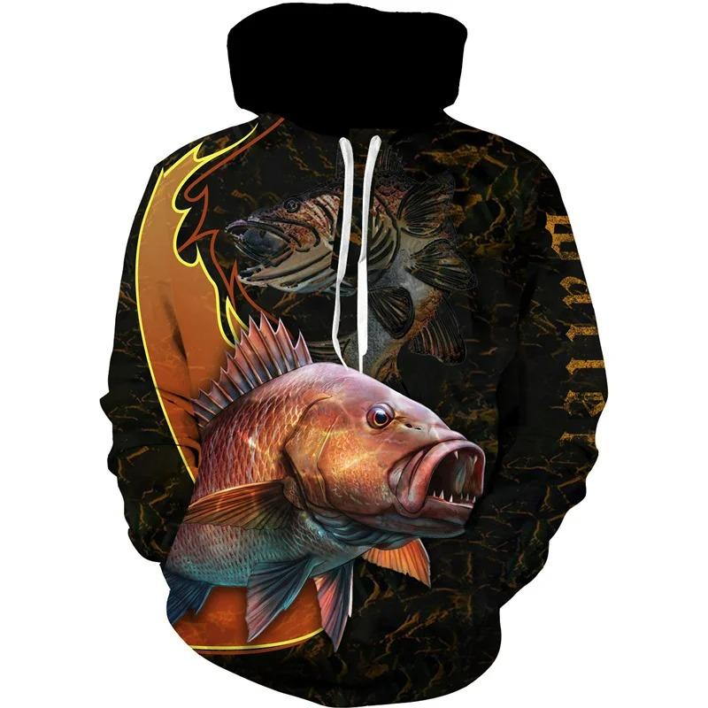 New 3D Printing Carp Fishing Men's Hoodie Fashion Outdoor Camping Pullover Clothing Wild Enthusiast Hooded Sweatshirt