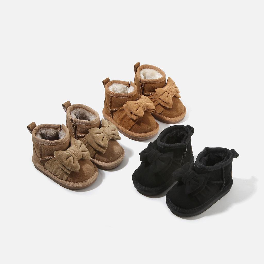 Velvet Bow Baby Girl Princess Winter Boots - Cute Toddler Cotton Snow Boots