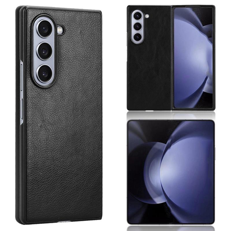 

For Samsung Galaxy Z Fold6 5G Case Litchi Texture PU Leather+PC Phone Cover Black