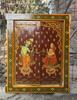 Old Hand Painted Radha Krishna Wooden Window Panel – Rustic Indian Temple Art Decor