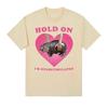 Moo Deng Hold On Im Overstimulated Pink Heart Baby Hippo Funny Meme T Shirt Unisex Vintage Harajuku Tshirt