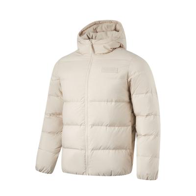 Li Ning Basketball Series Einfarbige Kapuzen-Daunenjacke mit langen Ärmeln Herren Oberbekleidung Haferflocken-Grau AYMU001-6
