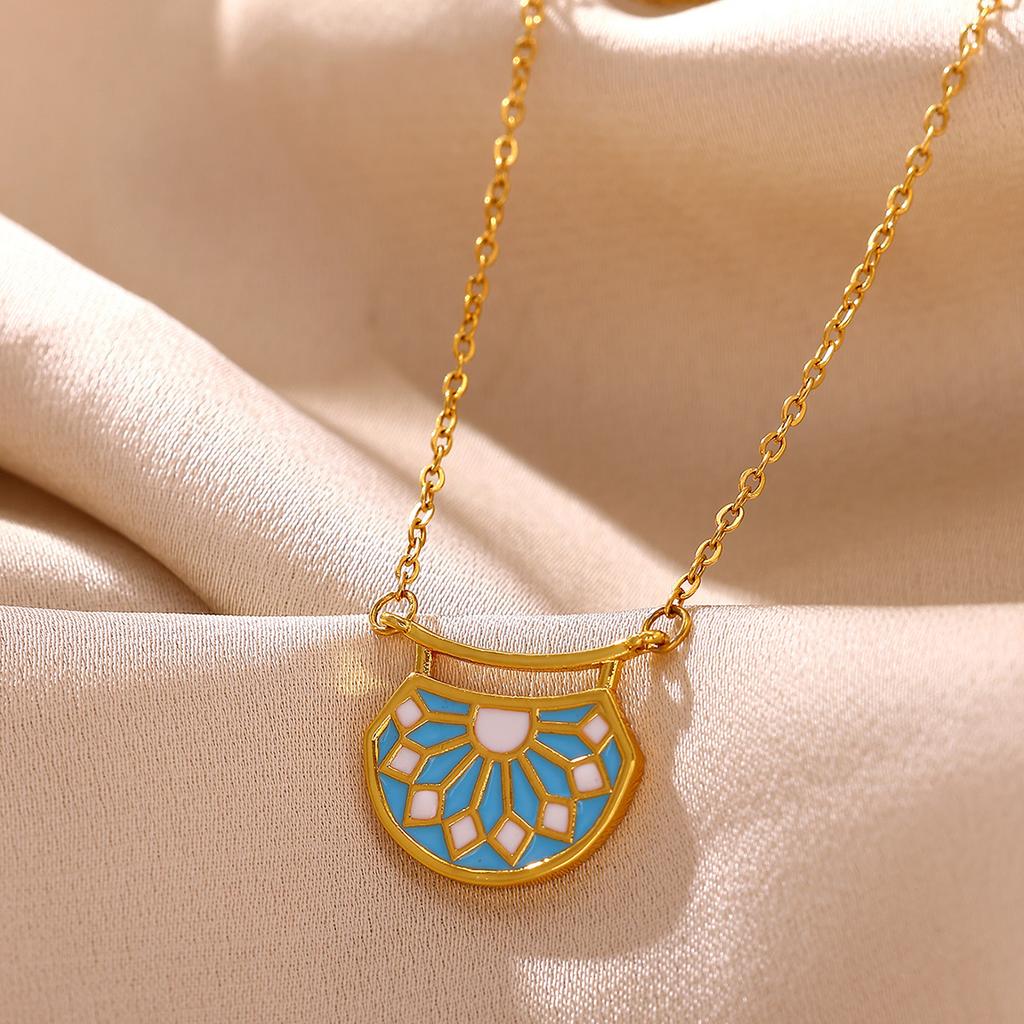 Vintage Enamel Necklace For Women Gold Color Flower Stone Charm Bee Sun Pendant Drip Oil Collier Femme Aesthetic Jewelry Gifts