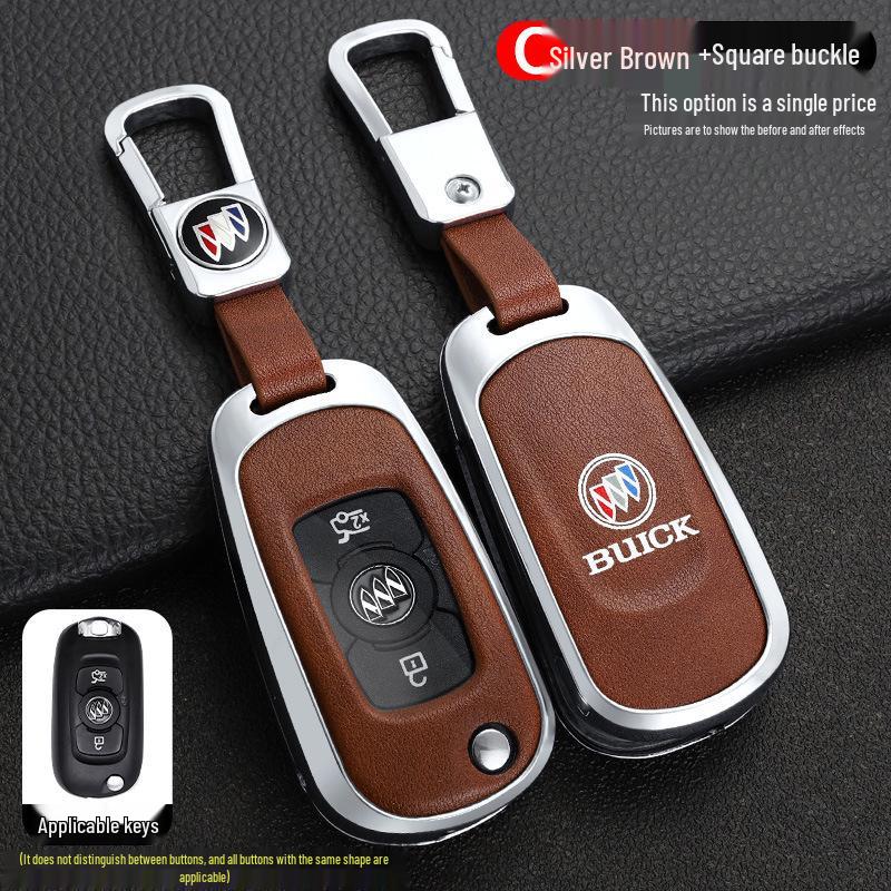 Leather Metal Car Key Cover for 16-17 Buick Verano GS Sedan/Hatchback
