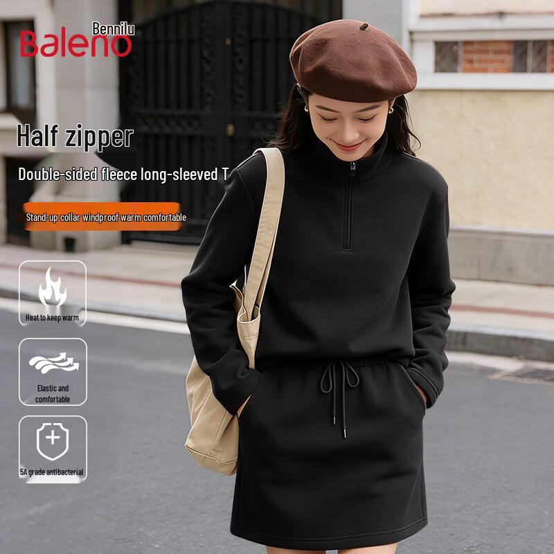 Baleno Women s Thermal Fleece Half-Zip Long Sleeve T-Shirt M