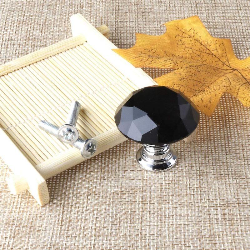 Maniglia per porta dell'armadio da cucina, cassetto, armadio, comò, guardaroba, a forma di diamante nero, in cristallo da 30 mm, con viti