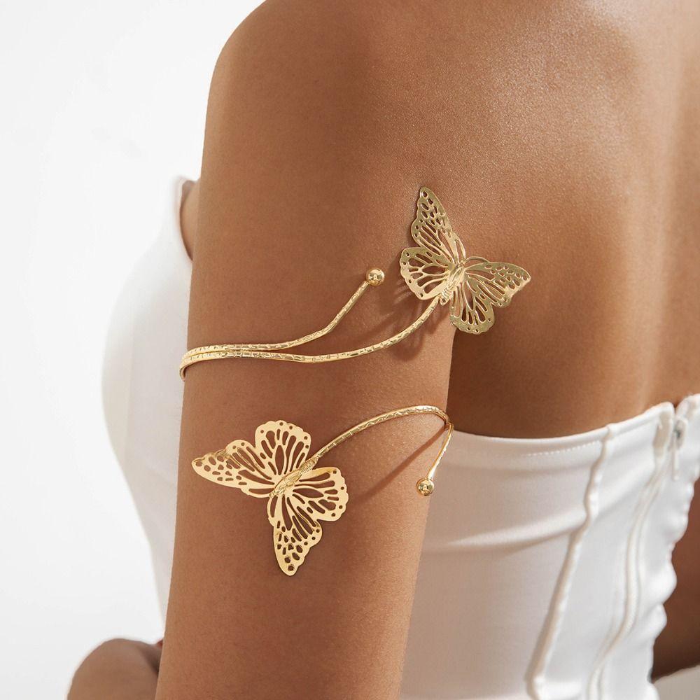 Spiral Metal Starfish Open Cuff Bangles Water Drop Shape Fashion Butterfly Arm Chain  Banquet