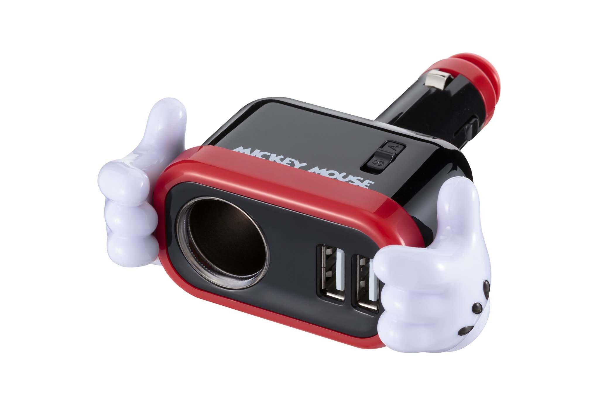 

Napolex Car Cigarette Lighter Socket with Two USB USB2 10A Fuse for 12V Power Simultaneous Charging for Tablets and Disney Mickey Mouse Design Ports,