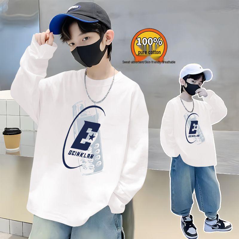 Trendiges Herbst-Baumwoll-Langarmshirt für Jungen - Lässiger lockerer Schnitt mit stylischem Buchstabenaufdruck