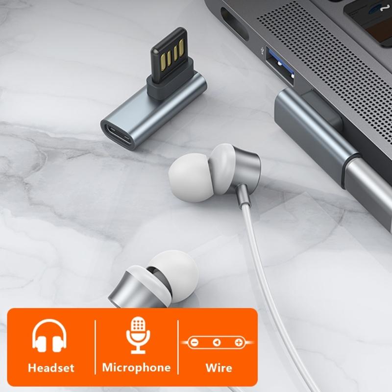 90°Bend USB to Type C Adapter Connectors Reversible Plugs Support Inline Control for Easy Use in Tight Space Use