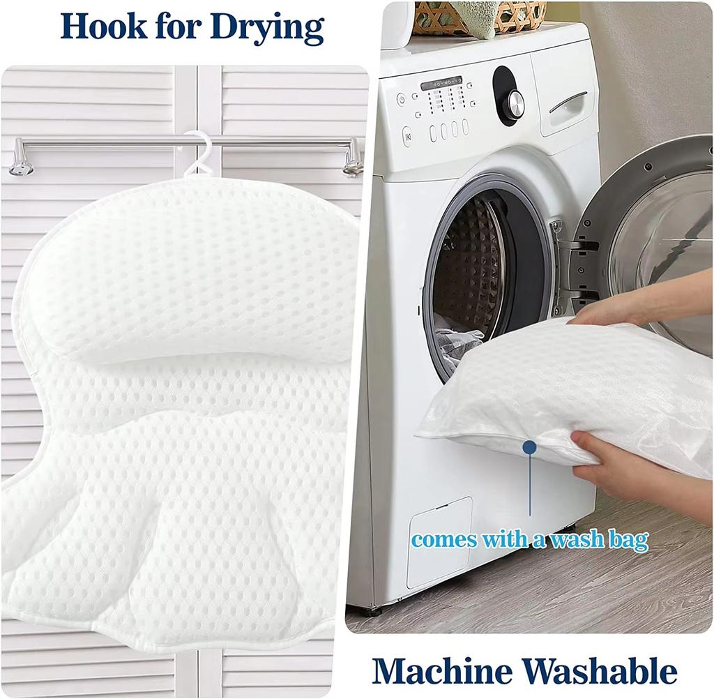 Ergonomic 4D Bathtub Pillow Machine Washable Head Shoulder Support Bath Cushion with 6 Suction Cups