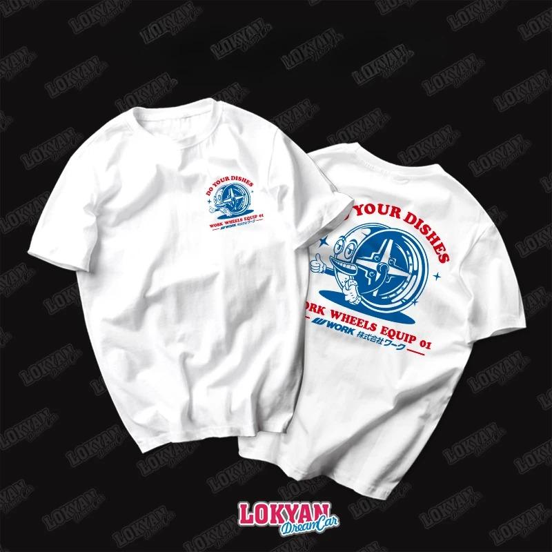 25 New Fashion Top Runner Cartoon Character Wheels Hub Racing Street Sports Fitness Men's Short Sleeve T-shirt Top Girl's Couple