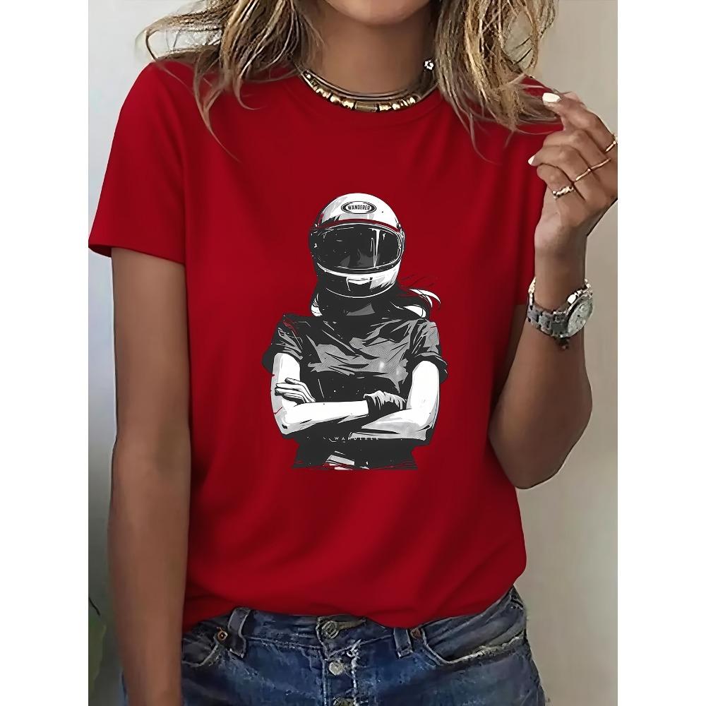 

Women s T-Shirt Motorcycle Rider Graphic Print Women T-Shirt Casual Round Neck Short Sleeve Summer Top Comfort Clothing S