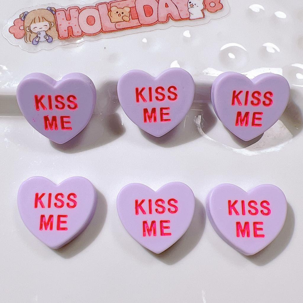 10Pcs New Cute Cartoon Heart Shaped KISS ME Series Flat Back Ornament Jewelry Bows Accessories