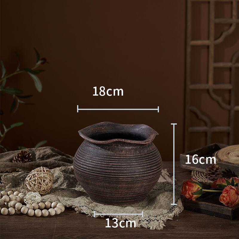 Zen-Style Rustic Pottery Vase for Dried Flowers and Succulents: New Chinese Retro Design
