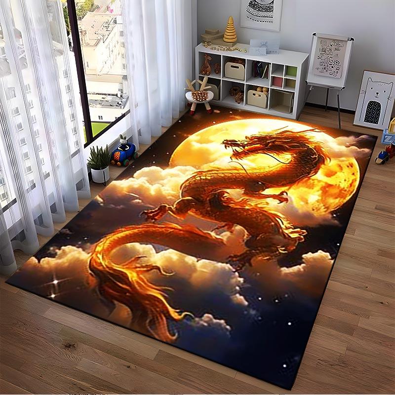 Goldener Drache mit Mond und Wolken Fantasy Kunst Teppich Dekoration Geeignet für den Einsatz als Anti-Rutsch für Wohnzimmer Schlafzimmer Sofas