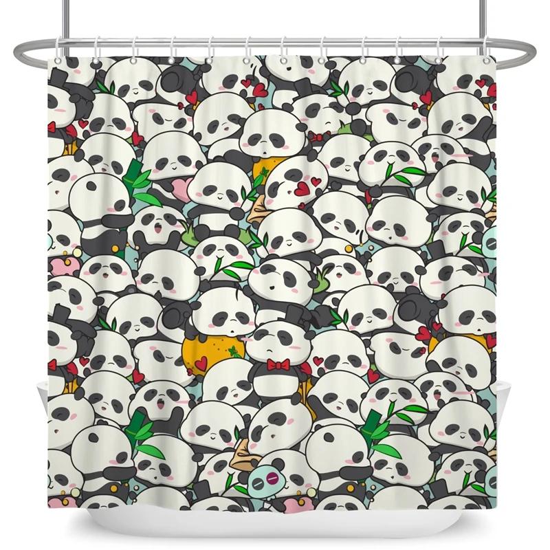 Funny Panda Shower Curtain Cute Pattern Waterproof Polyester Shower Curtain Baby Room Decor Bathtub Curtain Textured With Hooks
