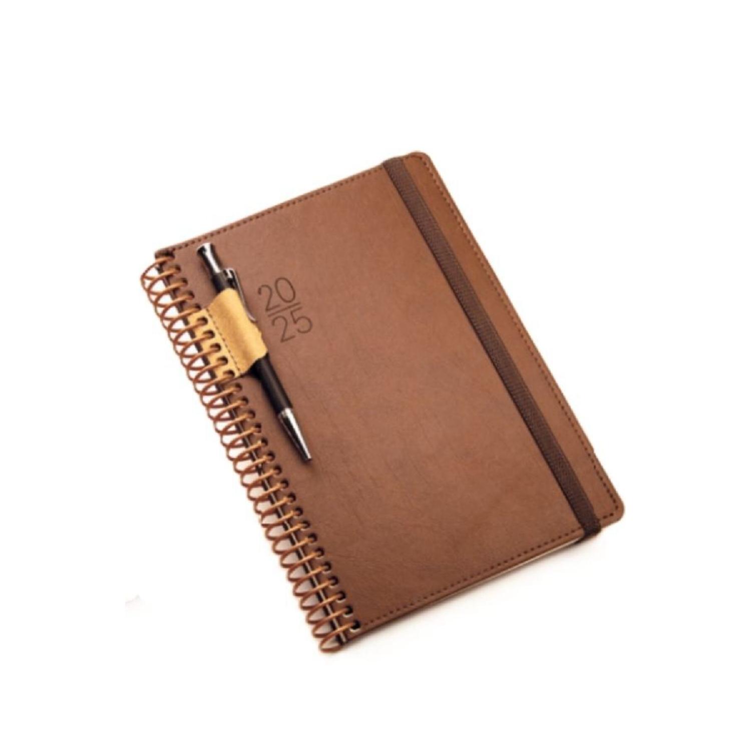 

2025 409-exk Elite Diary 17 X 24 Spiral Leather Cover Daily Cream Agenda