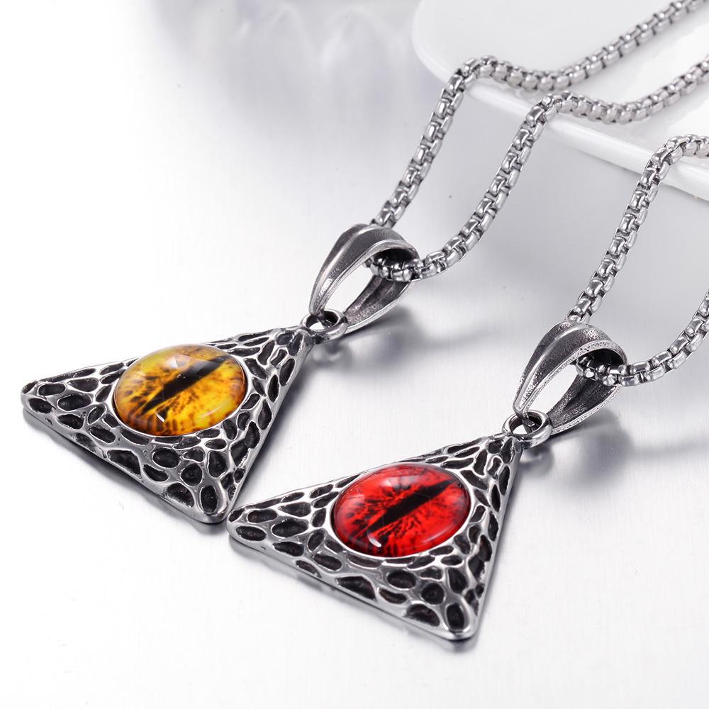 New European and American Hip Hop Trendy Hell Triangle Eyes Titanium Steel Necklace Pendant for Men and Women