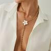 Gold Y-shaped Necklace Metal Beads Clavicle Chain Retro Flower Necklace  Gift