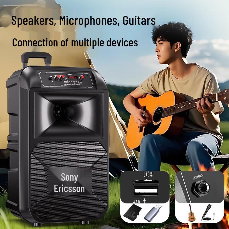 SOAIY 12-inch High-Power Portable Outdoor Karaoke Trolley Speaker with Dual Microphones