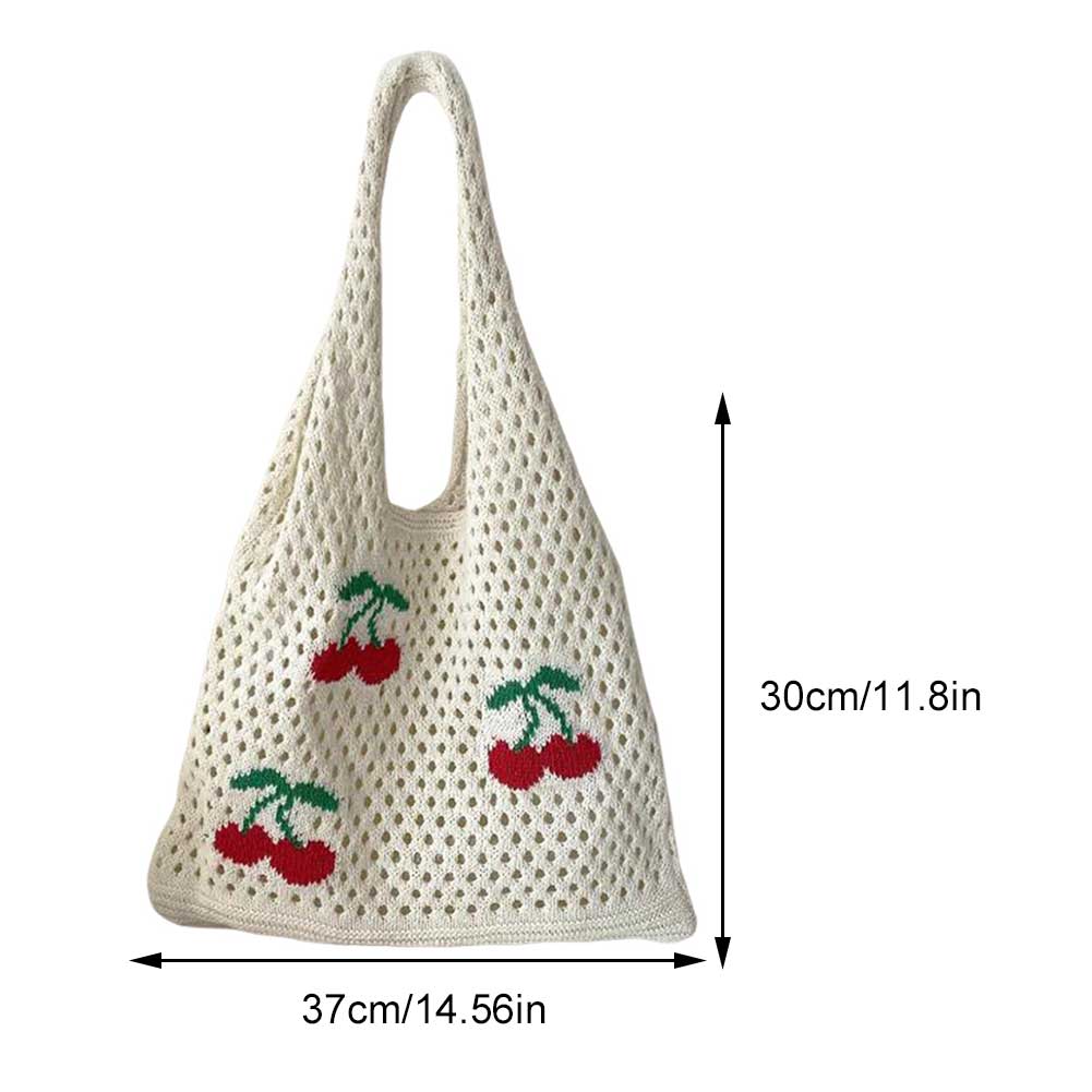 Женская милая сумка-тоут с клубничным вишневым узором вязаная крючком повседневная сумка модная сумка универсальная сумка для повседневного офисного использования вязаная сумка вишня 1969₽