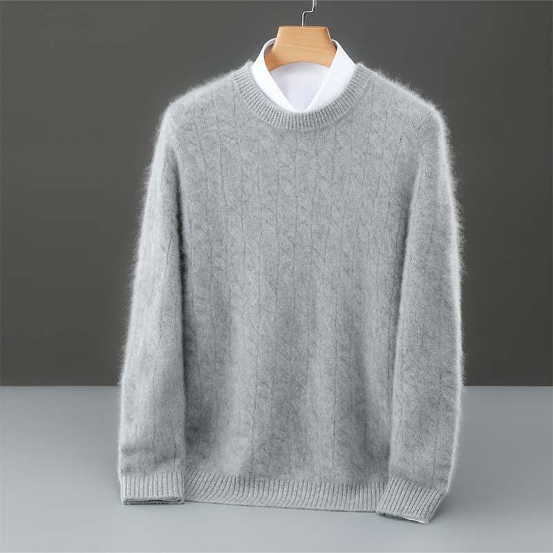 Men's Minimalist Wool Ribbed Knit Sweater – Round Neck Versatile Pullover Base Layer Top
