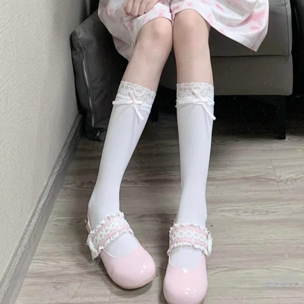 Lolita Pure Desire Summer JK Bow Velvet Ballet Stacking Socks Medium Tube Socks Lace Calf Socks