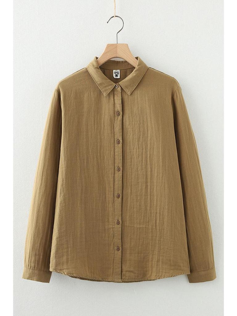 Pure Cotton Pointed Collar Long Sleeve Double Gauze Women's Shirt - Versatile Spring/Autumn Style