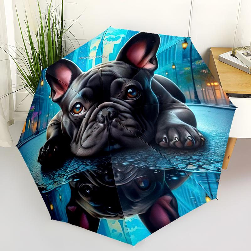 1pc Cute dog pattern Umbrella Portable Folding Umbrella Iron Frame Hole Bone Structure Outdoor Home Umbrella