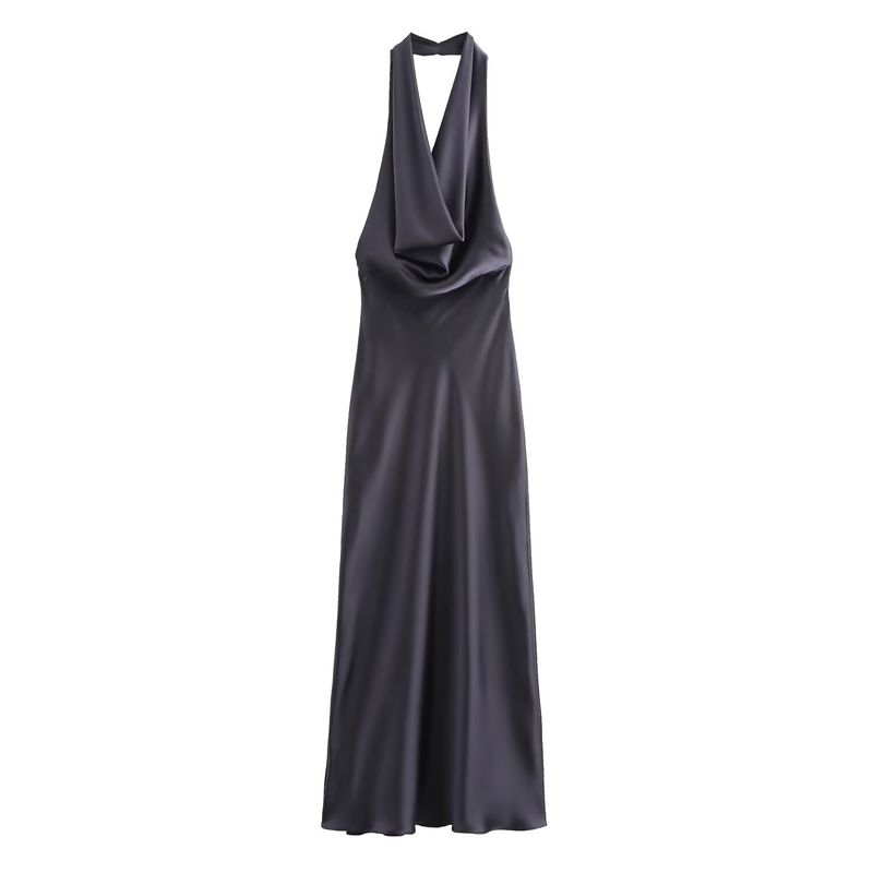 Kaslead New Arrival Women's Clothing Fashion Style Slim Looking Hanging Collar Silk Satin Texture Dress 8500331