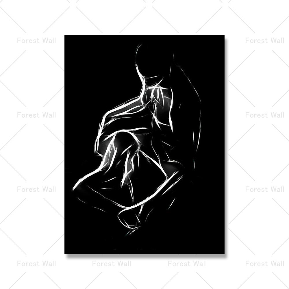 Nordic Canvas Painting Black and White Nude Couple Sexy Body Women Man Wall Art Poster Print Wall Picture for Room Home Decor